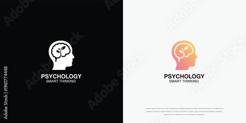 Psychology Smart Thinking Logo with Brain and Growing Plant Concept