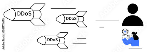 DDoS attack concept. DDoS disruption tactics targeting online systems and user safety. DDoS prevention ensures online services remain operational under potential threats. For IT security, network