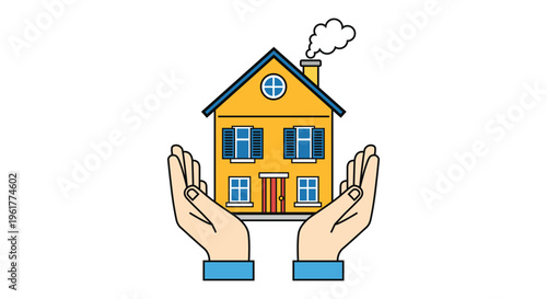 Secure home graphic illustration showing property safety with protecting hands