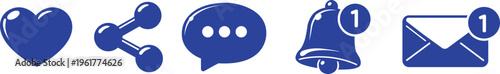 Blue vector illustration of essential social media and application notification interface icons