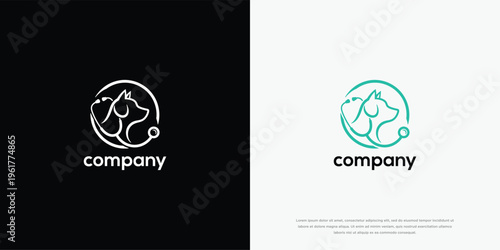 Minimalist Veterinary Dog and Stethoscope Logo Design for Pet Care Clinic