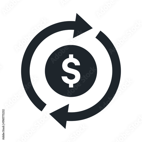 Circular arrow pointing to a dollar sign in the center