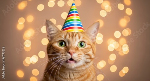 Cute Cat png Orange Tabby cutout Surprised Feline design Festive Pet theme Whimsical Animal graphic Party april fools Wallpaper Background image