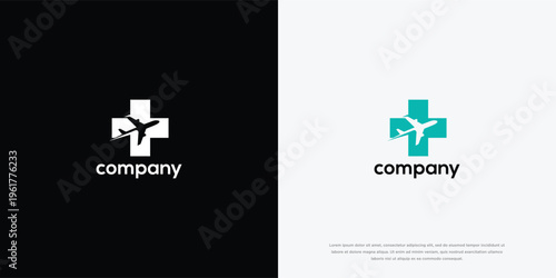 Medical Cross Airplane Logo Design for Health and Travel Services