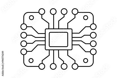 The illustration features a central square chip (the CPU or processor) with a smaller inset square in the middle.
