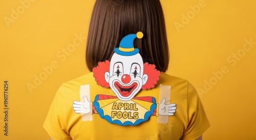 Funny clown illustration Yellow shirt prank Paper cutout design Humorous joke element Colorful trick theme april fools Wallpaper Background image