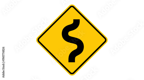 Yellow winding road warning sign for traffic safety
