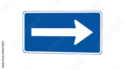 Blue directional arrow road sign indicating right turn