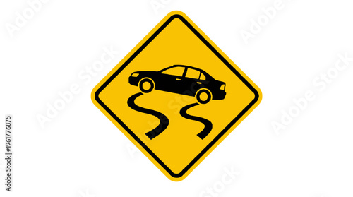 Slippery road warning sign with car skidding symbol