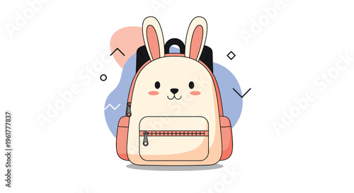 Charming children's backpack designed to look like a cute white rabbit with long ears, pink cheeks, and a small front pocket.