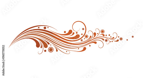 Elegant brown decorative swirl with flowing lines and circles of various sizes for use as a design element or border.