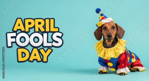 Funny Prank theme Cute Dachshund design Humorous Clown theme Playful Puppy design Festive Joke theme Silly april fools Wallpaper Background image