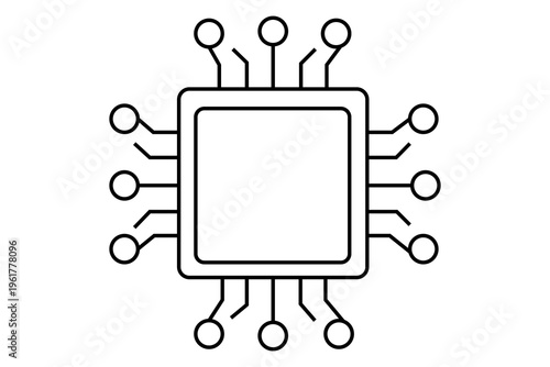 The illustration depicts a CPU (Central Processing Unit) in a stylized, "flat" design