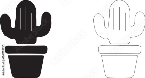 Cactus in pot icon black and white outline houseplant symbol minimalist plant design illustration