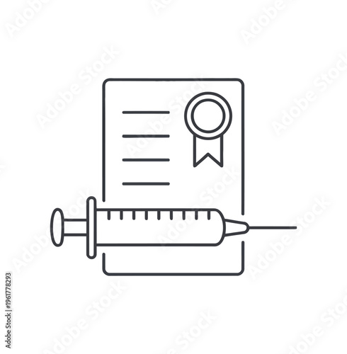 Vector of a syringe and a document with a certification badge
