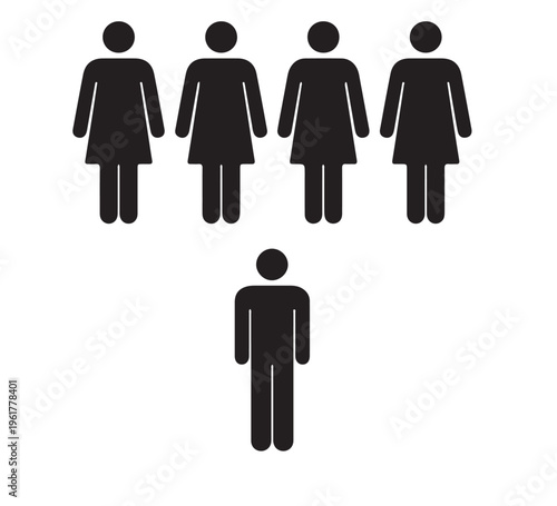 Iconic representation of a small group, depicting one male individual alongside four female figures, emphasizing gender distribution within a social or professional context