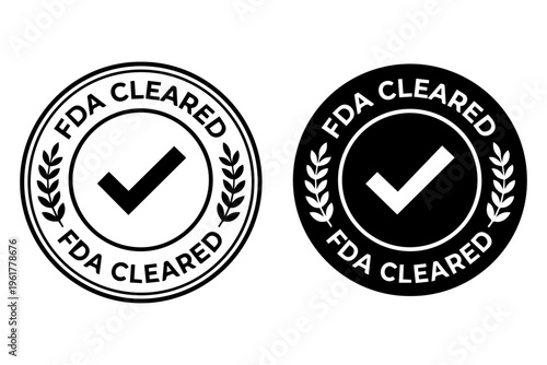 FDA Cleared Badge Vector Set – Official Approval Stamp Icons with Check Mark for Medical, Pharmaceutical, and Product Certification