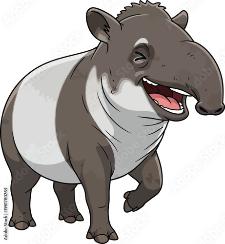 Cartoon tapir animal standing isolated on white background