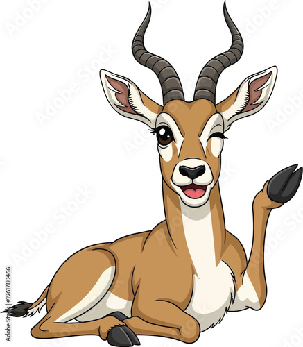 Cartoon springbok winking and smiling lying down