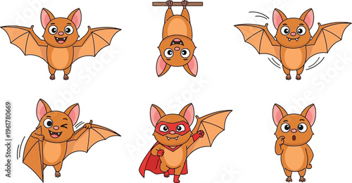 Cute cartoon bat characters in various poses and expressions
