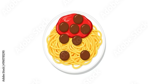 A delicious plate of spaghetti with meatballs and tomato sauce ready to be served