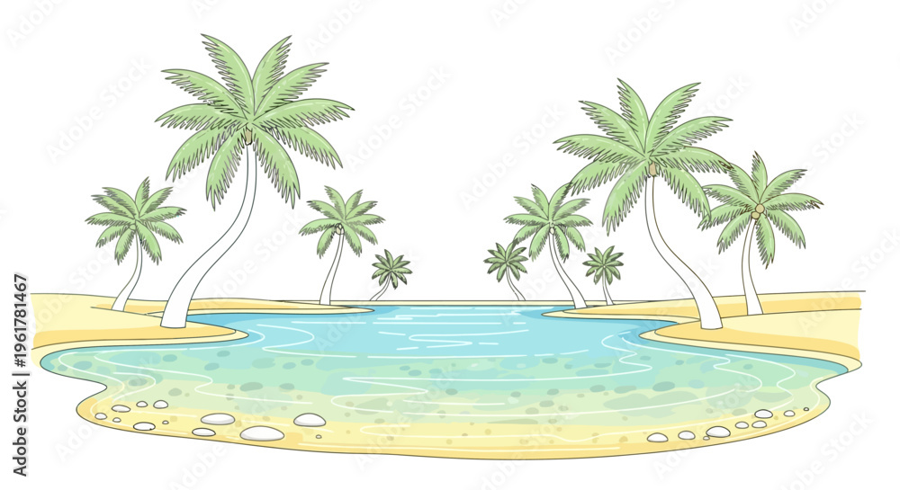 Fototapeta premium Tropical palm trees on sandy beach.