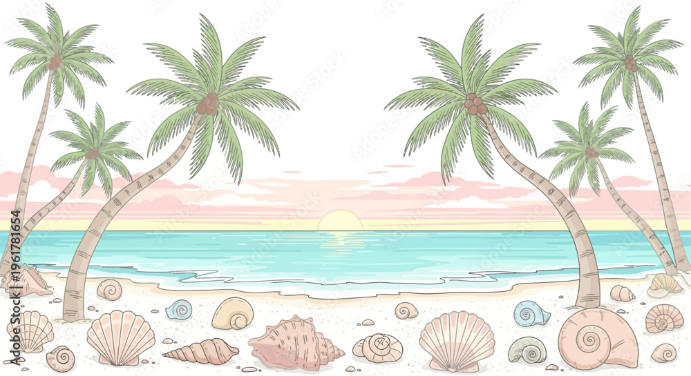 Obraz premium Seashells on sandy beach shore line.