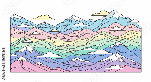 Colorful Mountains Landscape Illustration.