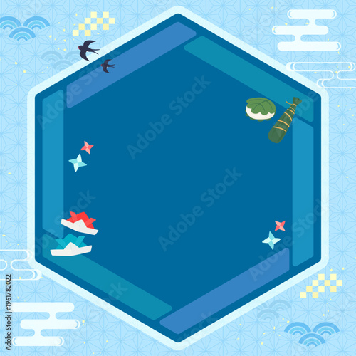 端午の節句の和風六角形フレーム4_文字なし_正方形