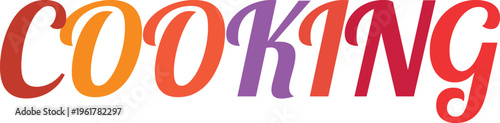 Cooking word typography for kitchen theme colorful script font isolated on transparent background decorative design.