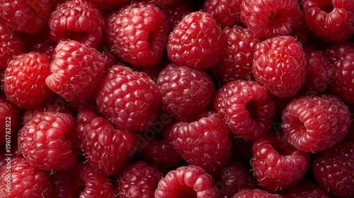 Background of raspberries, juicy and healthy red fruits, concept of food and healthy diet, red color and copyspace