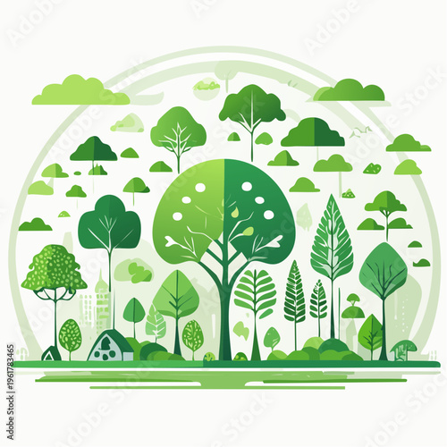 Vibrant Eco-Friendly Forest Landscape with Lush Green Trees and Nature Elements