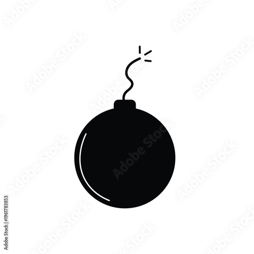 Round Bomb Silhouette Vector Illustration with Fuse and Spark Icon