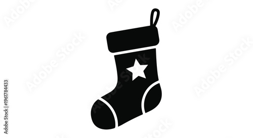 Simple black silhouette of a Christmas stocking with a white star detail