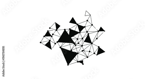 Abstract geometric network of interconnected triangles and dots on a white background
