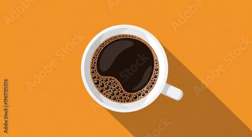 A steaming cup of black coffee with foam on an orange background morning beverage concept