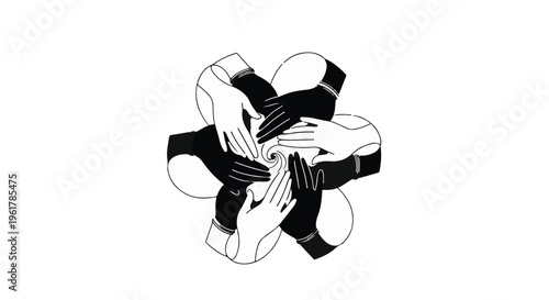 Diverse hands connect in a symbol of unity and collaboration.