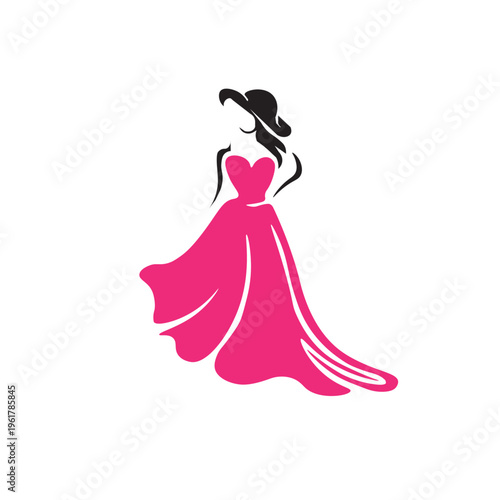 Elegant Woman Fashion Boutique Logo with Pink Dress Silhouette