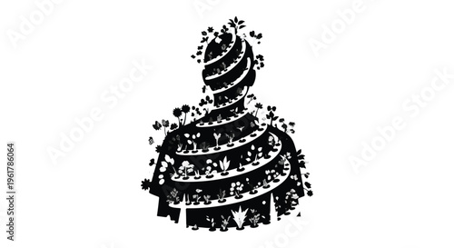 Stylized black silhouette of a woman's bust adorned with intricate floral patterns and greenery