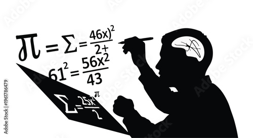 Silhouette of a thoughtful person deep in mathematical calculations, representing intellect and problem solving.