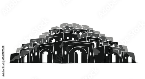 Ancient stepped pyramid structure with arched entrances, symbolizing history and architecture