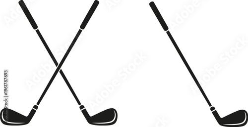 Two golf club arrangements one crossed pair and one single club Keywords: golf, clubs, sport, equipment, game, recreation, hobby