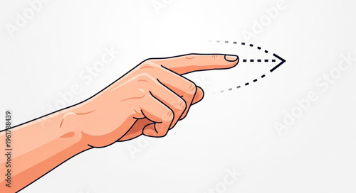 Hand Pointing Right with Dotted Arrow Indicating Direction.