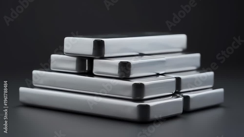 Stacked Polished Silver Ingots on Black Background