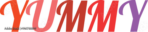 Yummy colorful lettering, elegant script font, vibrant gradient hues, delicious word art, isolated on transparent background.