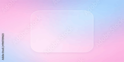 An abstract pink square background with copyspace featuring a glossy 3d glass frame and blank plastic banner elements for a web template illustration