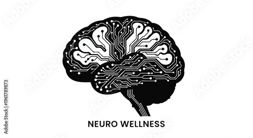 Abstract brain illustration with intricate circuit board pathways symbolizing neural connections and technology