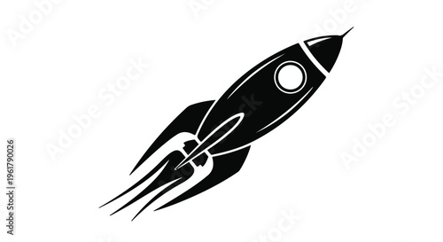 Sleek rocket launching into space with fiery exhaust