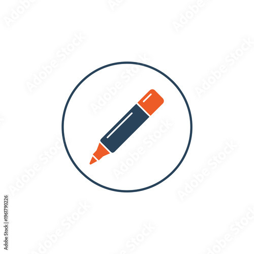 Vector of a highlighter pen in a circular frame with a white background.