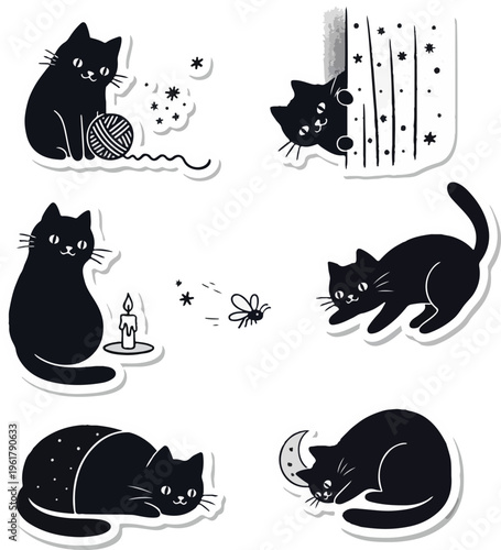Cute Black Cat Stickers Collection for Walpurgis Night and Mystical Spring Decor